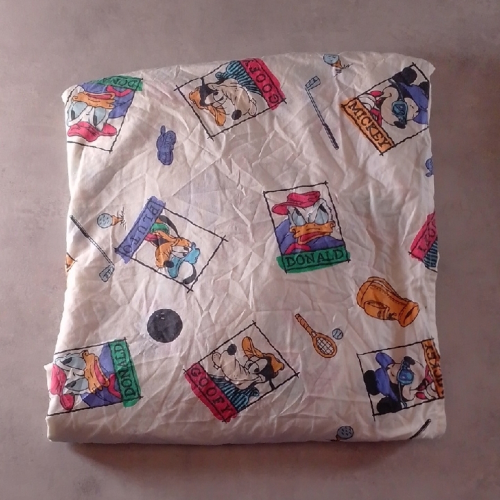 Vintage Disney Mickey Mouse Golf & Tennis Twin Fitted Sheet  Pluto Goofy Donald
